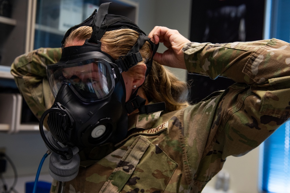 60th OMRS bioenvironmental engineering performs gas mask fit testing