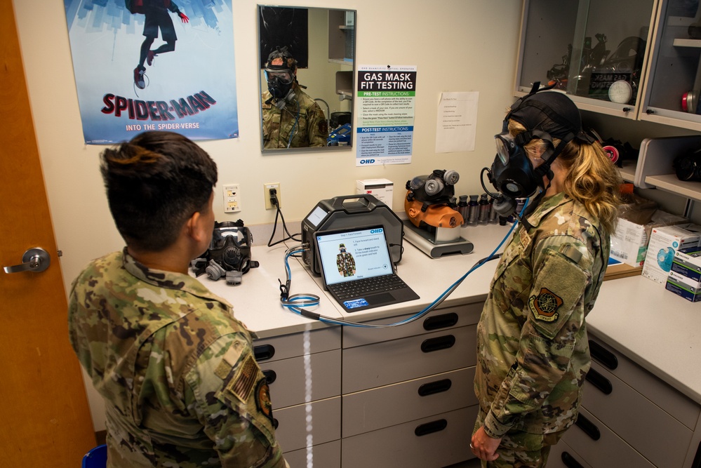 60th OMRS bioenvironmental engineering performs gas mask fit testing