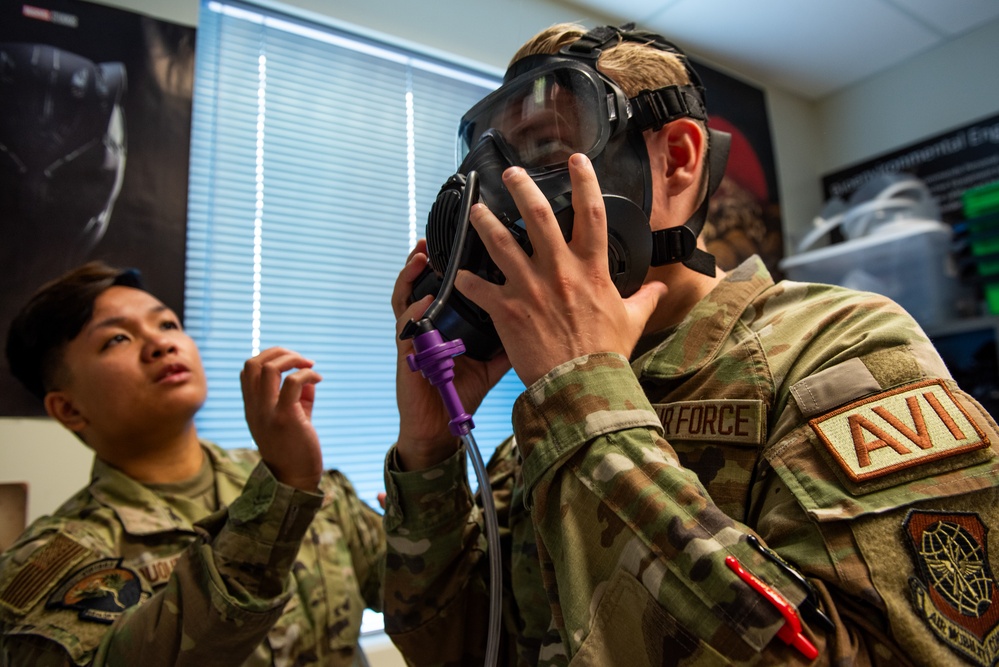 60th OMRS bioenvironmental engineering performs gas mask fit testing