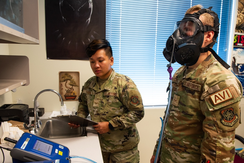 60th OMRS bioenvironmental engineering performs gas mask fit testing