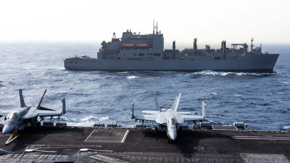 USS Theodore Roosevelt Conducts Replenishment-At-Sea with USNS Alan Shepard in the Arabian Gulf