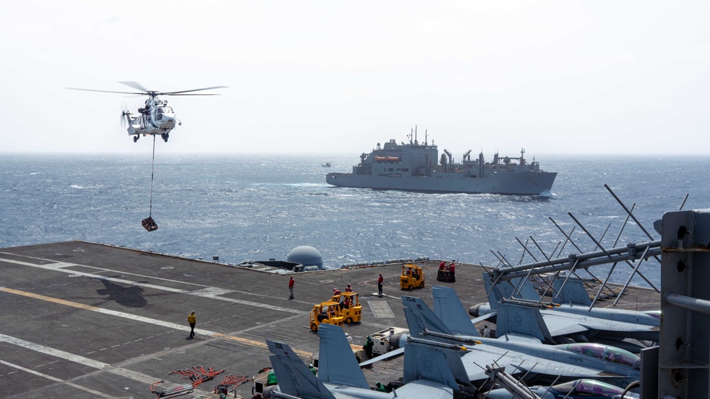 USS Theodore Roosevelt Conducts Replenishment-At-Sea with USNS Alan Shepard in the Arabian Gulf