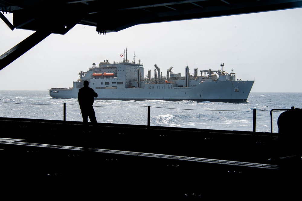 USS Theodore Roosevelt Conducts Replenishment-At-Sea with USNS Alan Shepard in the Arabian Gulf