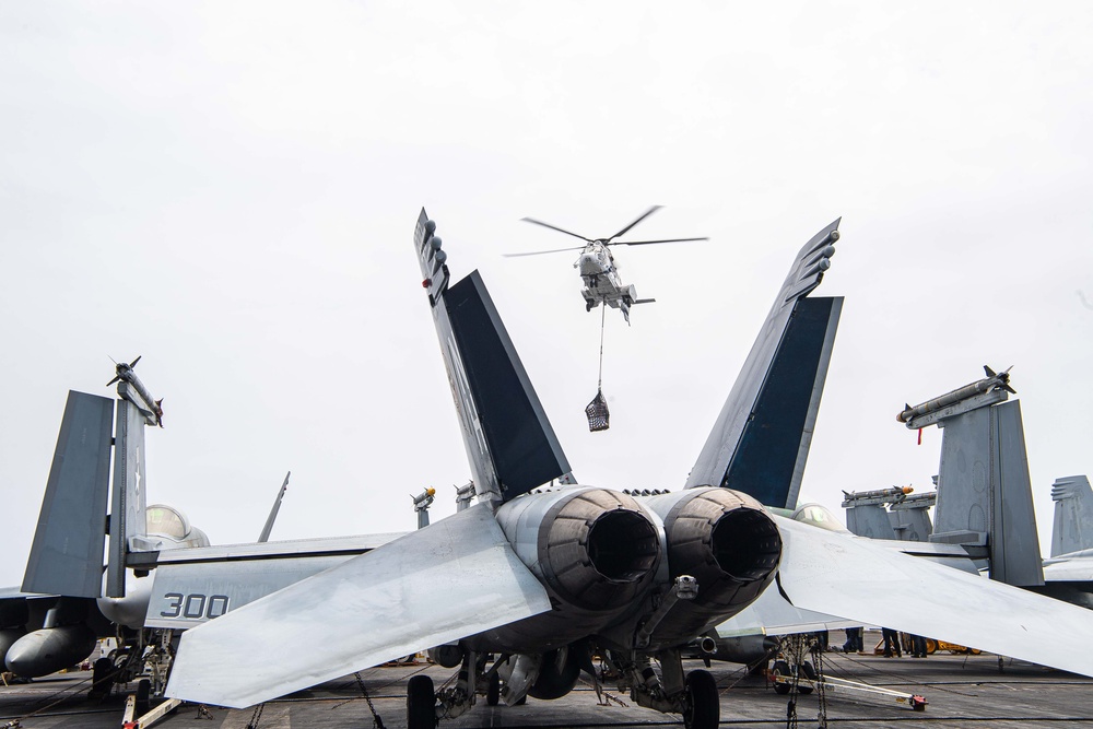 USS Theodore Roosevelt Conducts Replenishment-At-Sea with USNS Alan Shepard in the Arabian Gulf