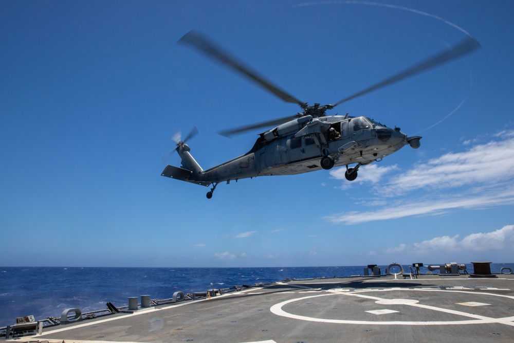 Helicopter lands on O’Kane’s flight deck