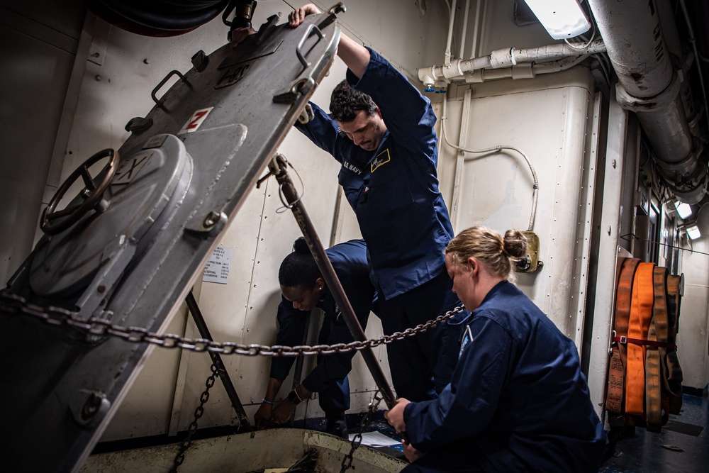 Nimitz Sailors Perform Maintenance On A Scuttle