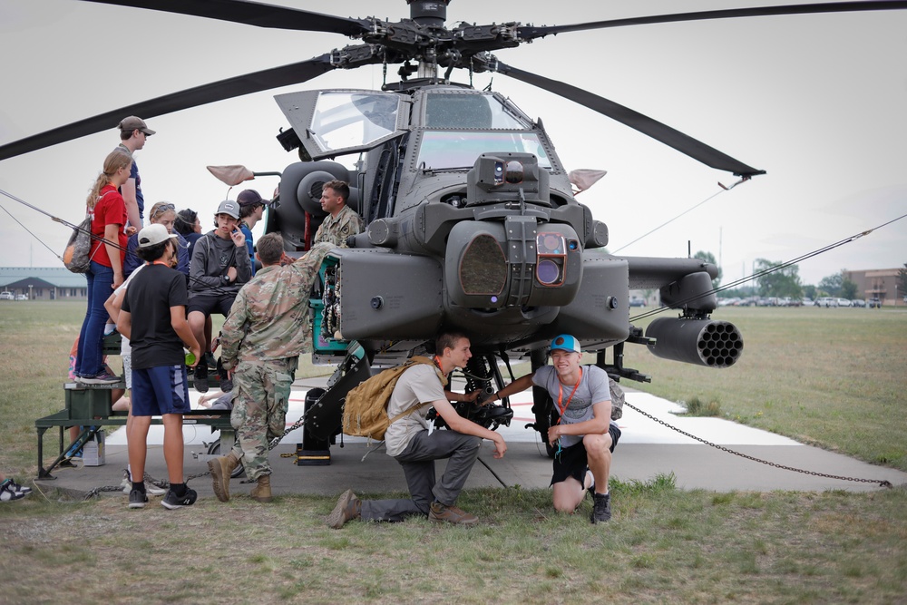 South Carolina Army National Guard helicopter repairers show Apache to youth