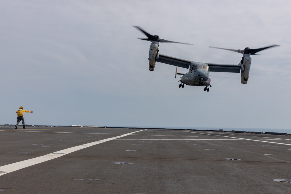 MRF-D 24.3: VMM-268 (Rein.) Marines conduct deck landing qualifications aboard Italian aircraft carrier ITS Cavour during Exercise Pitch Black 24