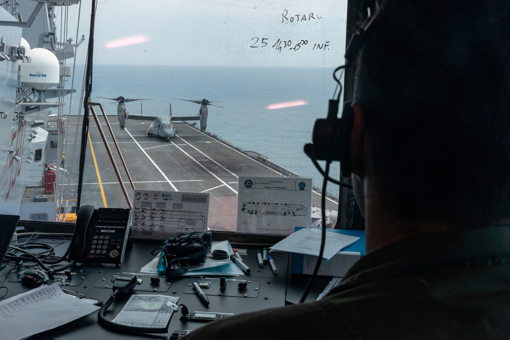 MRF-D 24.3: VMM-268 (Rein.) Marines conduct deck landing qualifications aboard Italian aircraft carrier ITS Cavour during Exercise Pitch Black 24