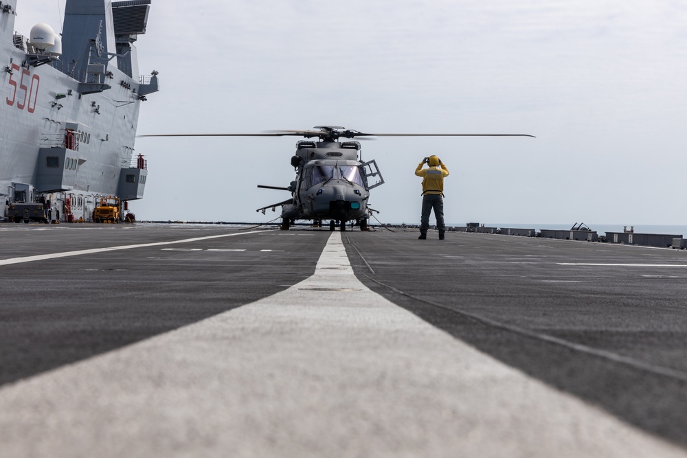 MRF-D 24.3: VMM-268 (Rein.) Marines conduct deck landing qualifications aboard Italian aircraft carrier ITS Cavour during Exercise Pitch Black 24