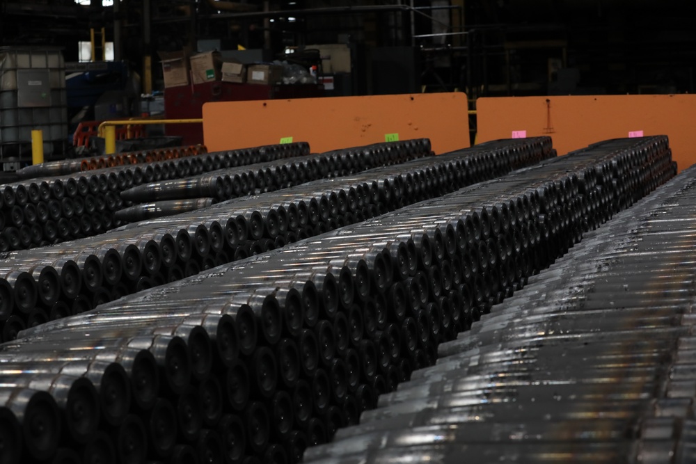 Projectile Cartridge Cases Queued for the Next Step in the Projectile Case Production Process at Scranton Army Ammunition Plant