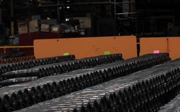 Projectile Cartridge Cases Queued for the Next Step in the Projectile Case Production Process at Scranton Army Ammunition Plant