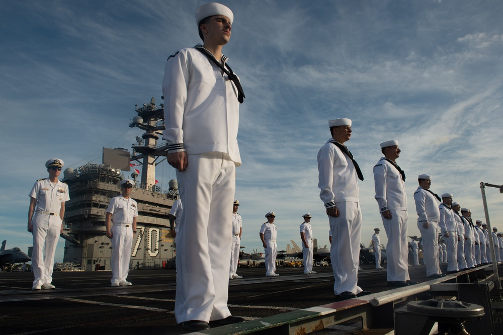 USS Carl Vinson (CVN 70) Sailors Man the Rails during RIMPAC 2024
