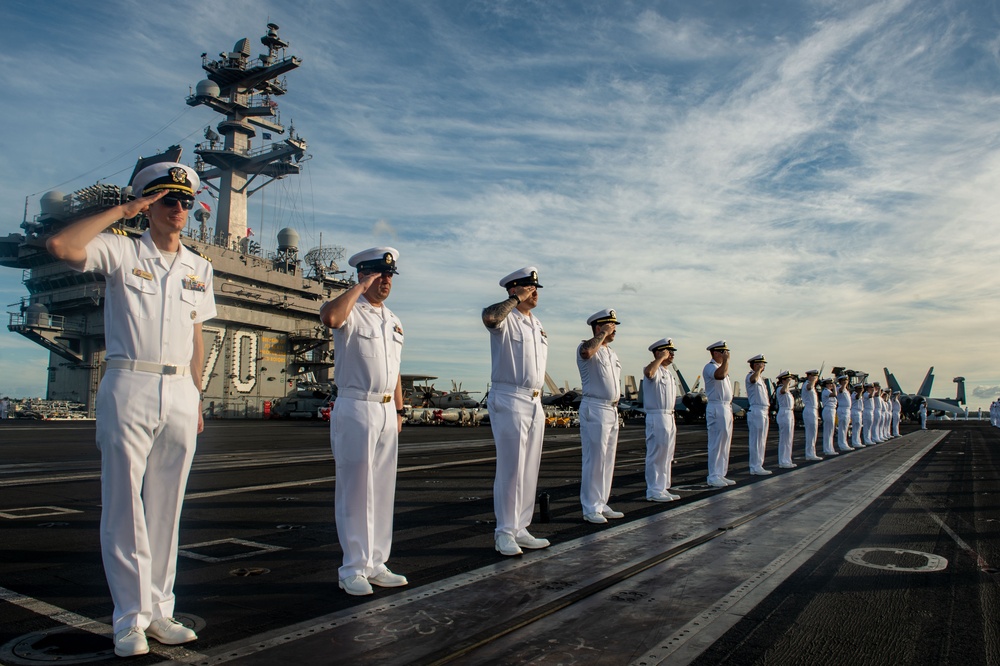 USS Carl Vinson (CVN 70) Sailors Man the Rails during RIMPAC 2024
