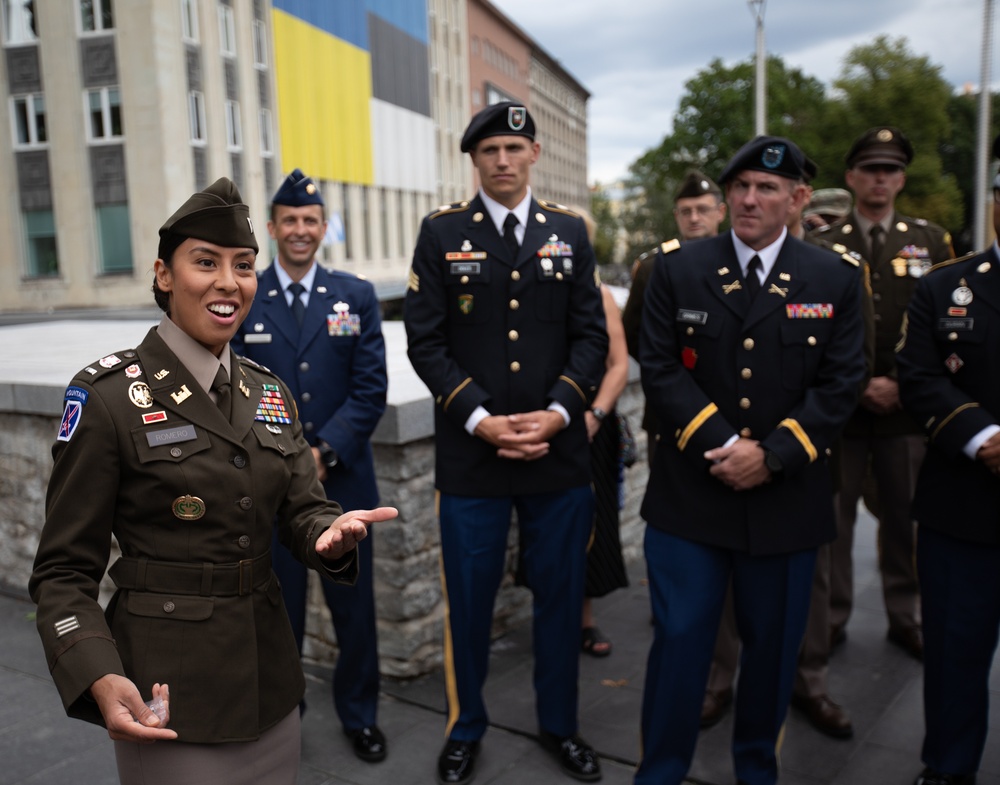 First Lieutenant Jessica M. Romero gets coined in Freedom Square