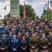 U.S. service members gather for a group photo in Freedom Square