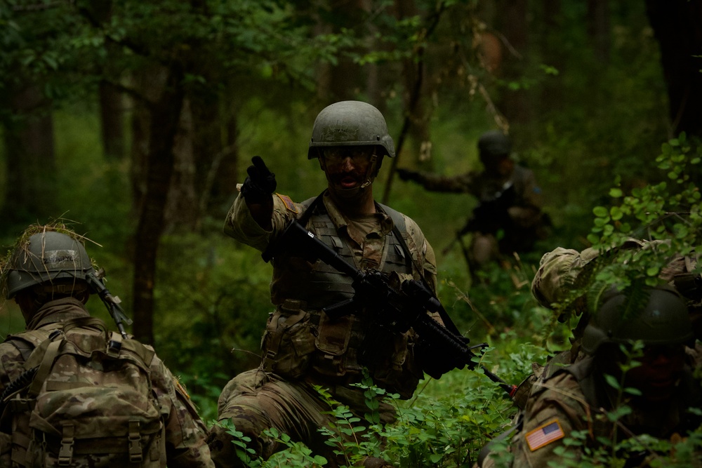 OCS Phase III candidates conduct platoon STX lanes at Leschi Town