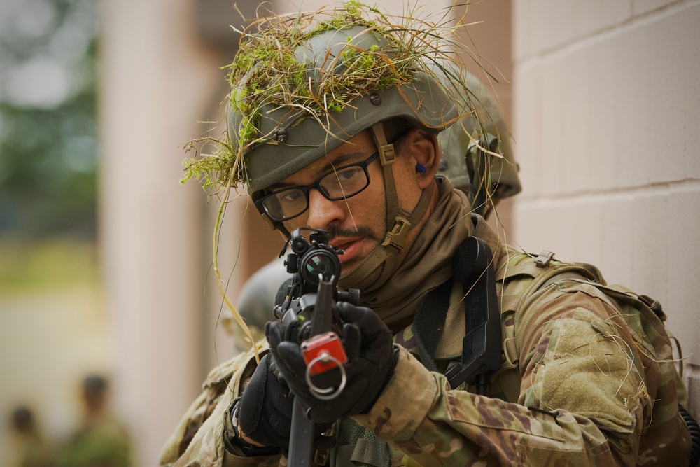 OCS Phase III candidates conduct platoon STX lanes at Leschi Town