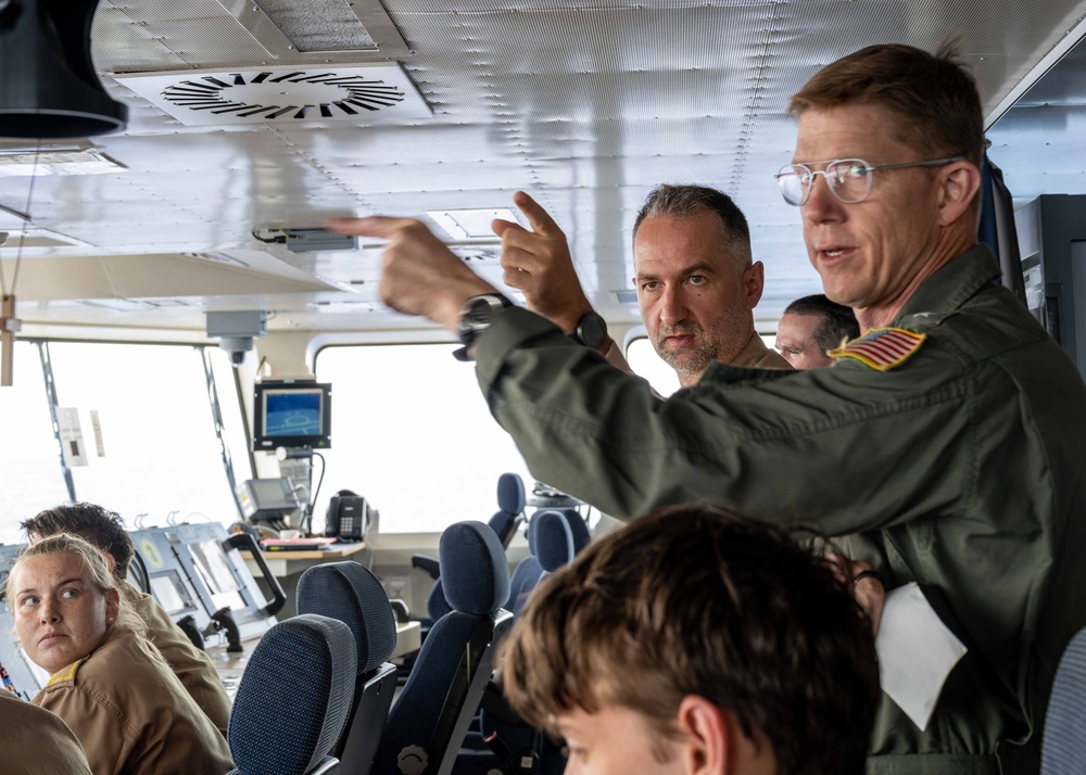 Rear Adm. Michael Wosje Meets with Members of German navy Frigate FGS Baden-Wurttemberg (F 222) During RIMPAC 2024.