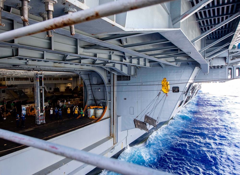 USS Carl Vinson (CVN 70) Conducts a Replenishment-at-Sea During RIMPAC 2024.