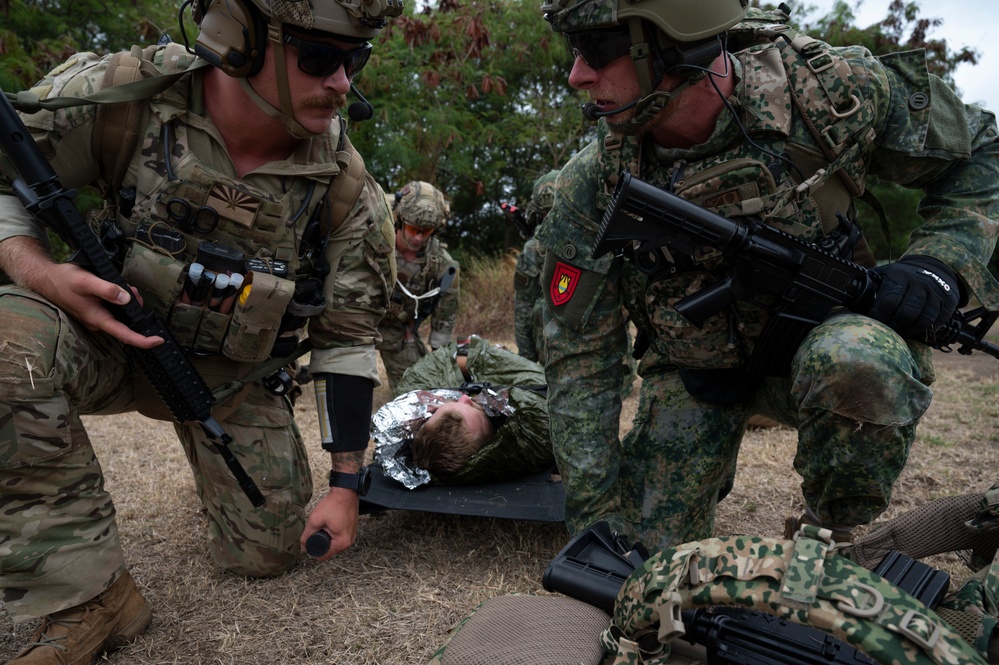 Simulated casualty during ordnance clearing and disposal exercise at RIMPAC 2024