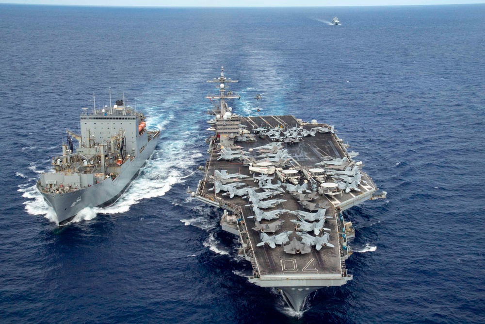 USS Carl Vinson (CVN 70) Conducts a Multi-national Replenishment-at-Sea During RIMPAC 2024.