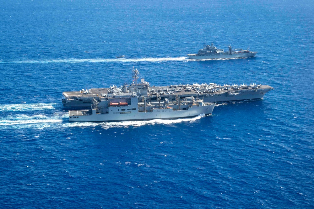 USS Carl Vinson (CVN 70) Conducts a Multi-national Replenishment-at-Sea During RIMPAC 2024.