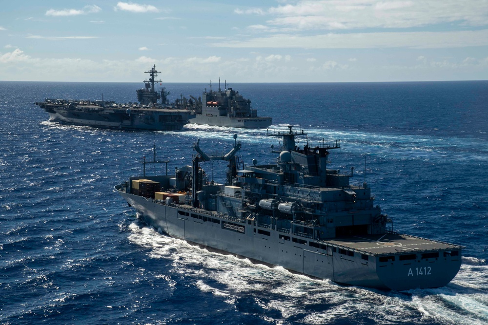 USS Carl Vinson (CVN 70) Conducts a Multi-national Replenishment-at-Sea During RIMPAC 2024.