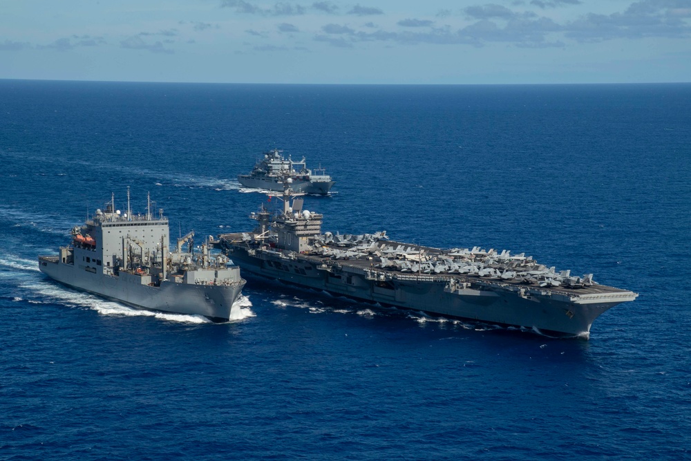 USS Carl Vinson (CVN 70) Sailors Conduct Vertical Replenishment-at-Sea with FGS Frankfurt am Main (A1412)