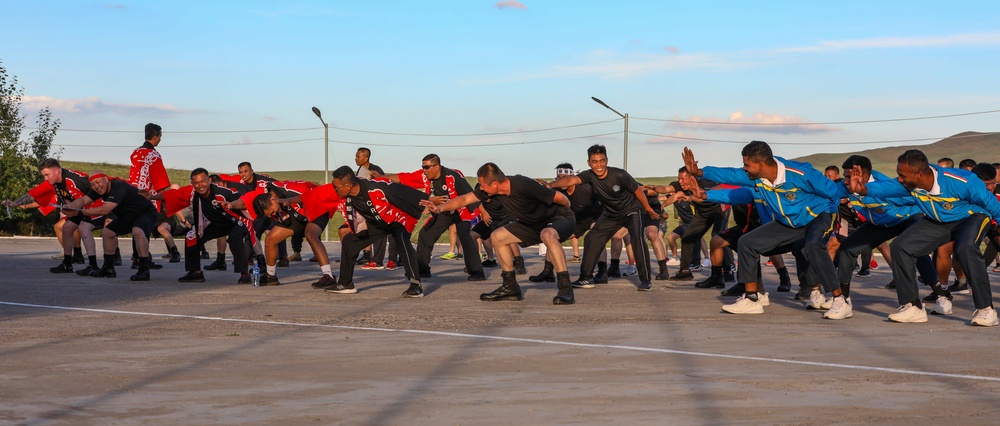 Japanese soldiers perform a cultural demonstration during multilateral peacekeeping exercise Khaan Quest 24