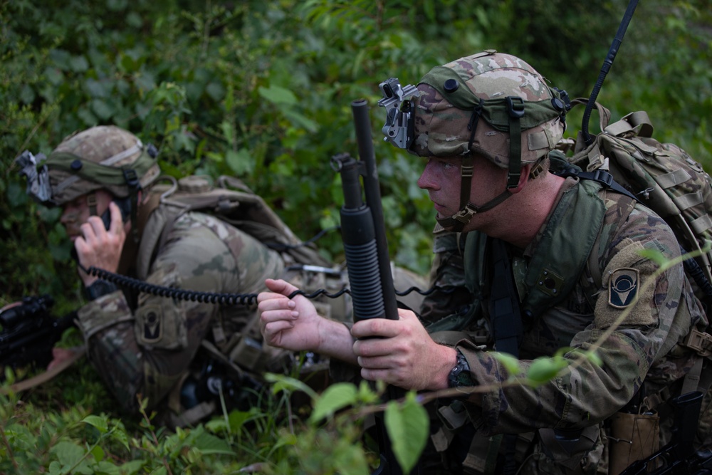 Charlie Co. of the 1-167th Infantry Regiment assaults an enemy position