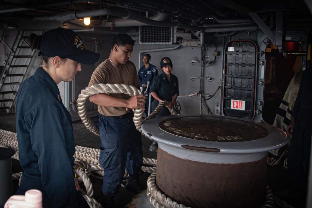 Nimitz Sailors Heave Line Around A Capstan