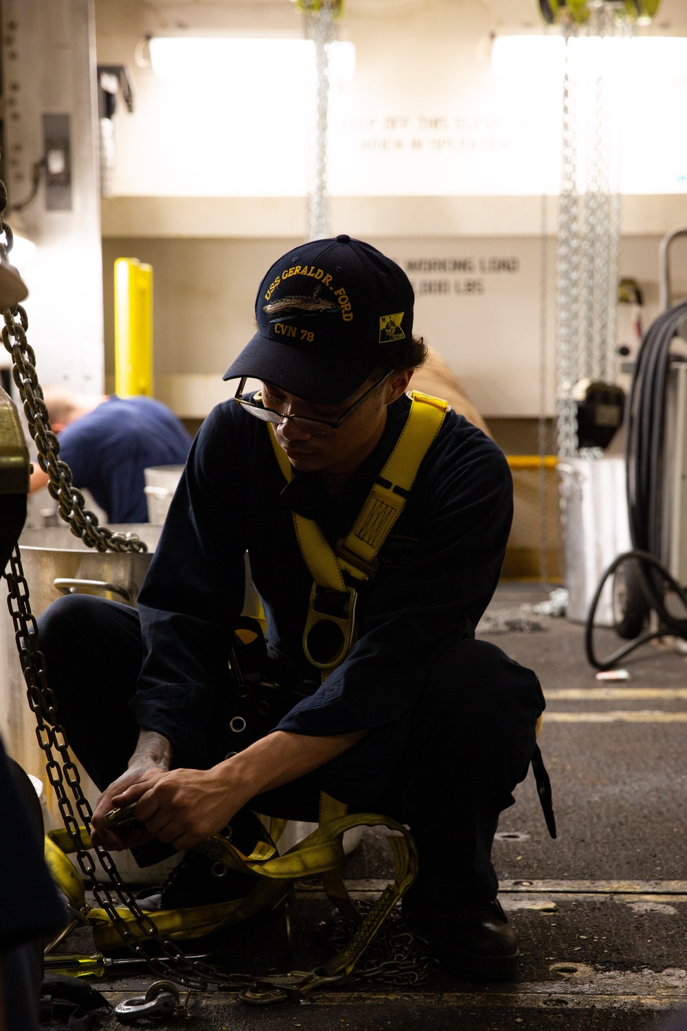 USS Gerald R. Ford (CVN 78) Conducts Weapons Elevator Maintenance