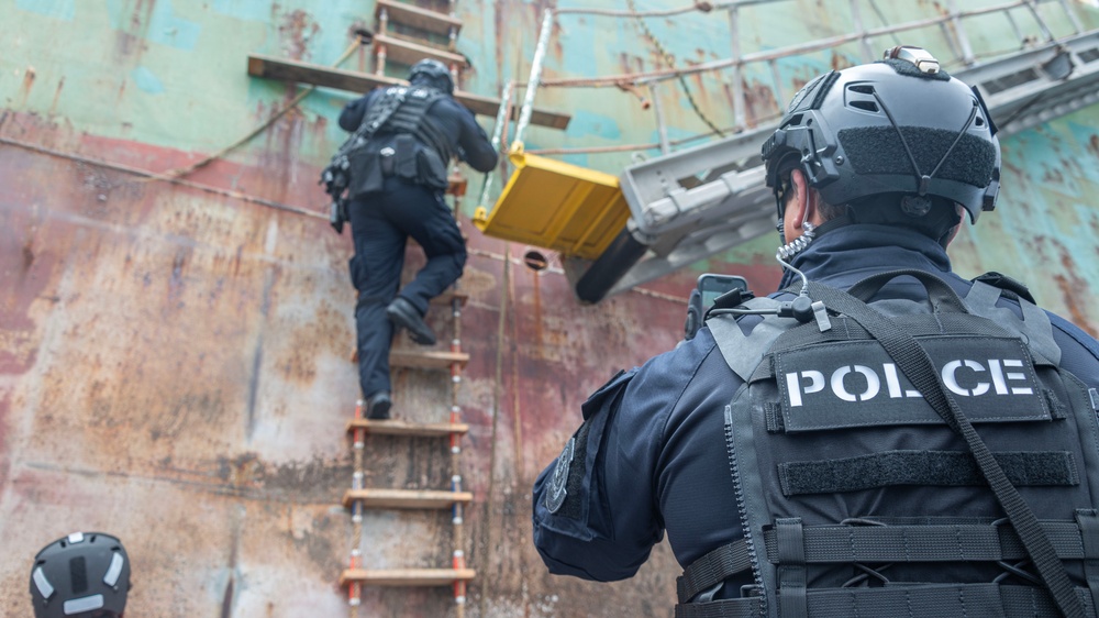 USCG Sector Board Team and CBP conduct a High-Interest Vessel inspection off Long Beach, California