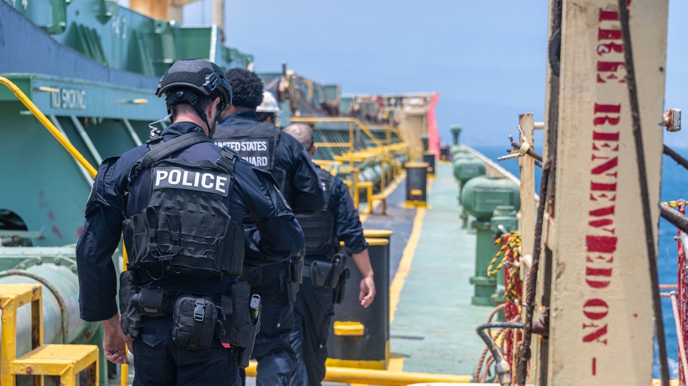 USCG Sector Board Team and Customs and Border Protection conducts a High-Interest Vessel inspection off Long Beach, California