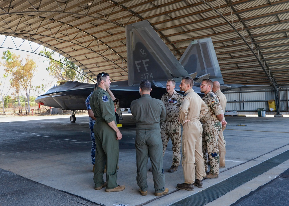 German military members tour USAF F-22A Raptor during Pitch Black 2024