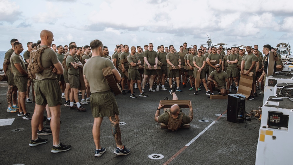15th MEU Staff NCOs Conduct PT Aboard USS Boxer
