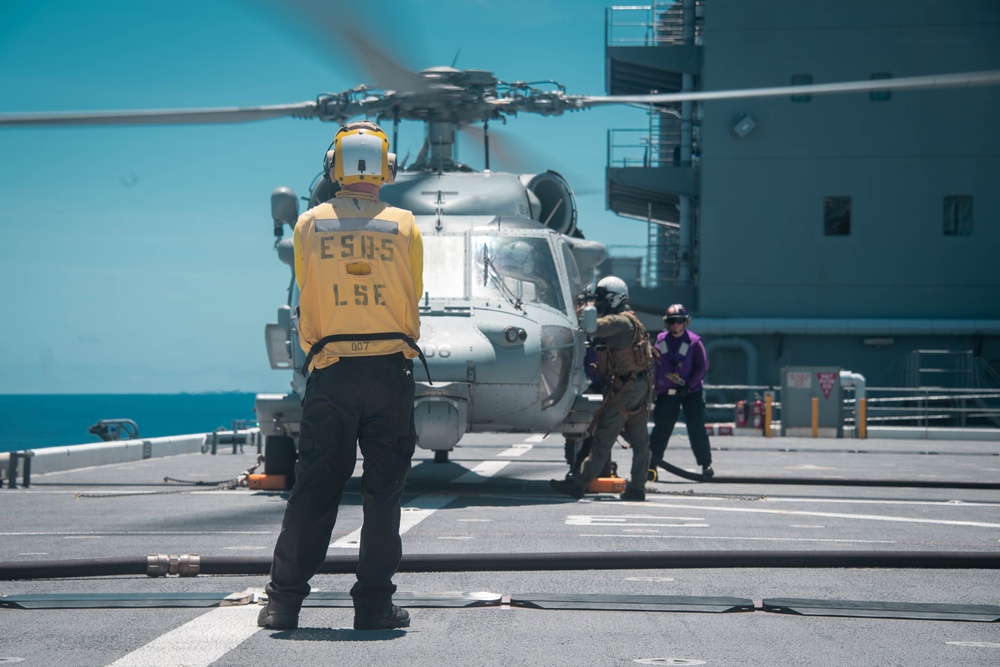 USS America (LHA 6) Conducts Flight Operations with USS Miguel Keith (ESB-5)