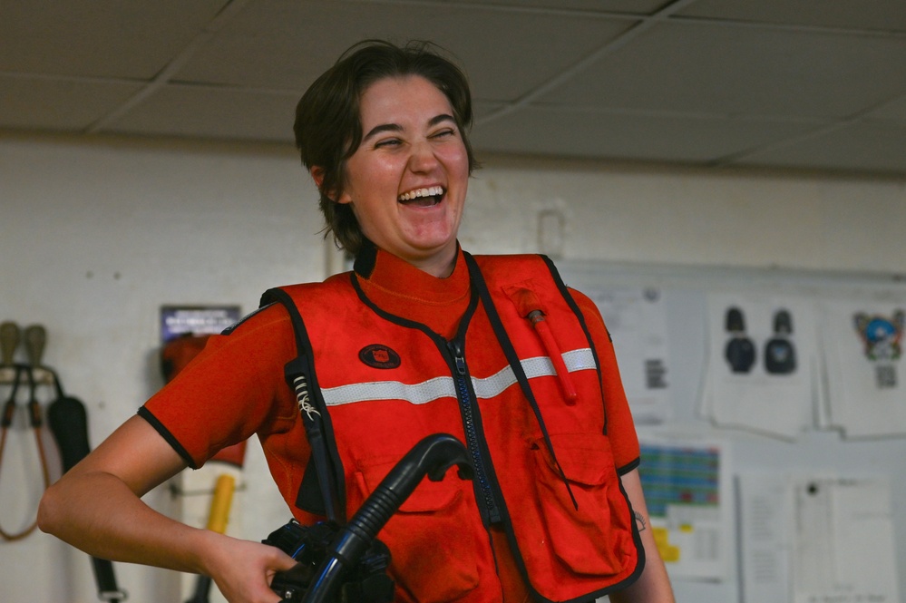 Coast Guard Cutter Northland crew members conduct drills and personnel transfers