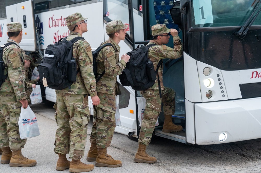 U.S. Air Force Basic Military Training Graduates Shipping out to Technical Training School