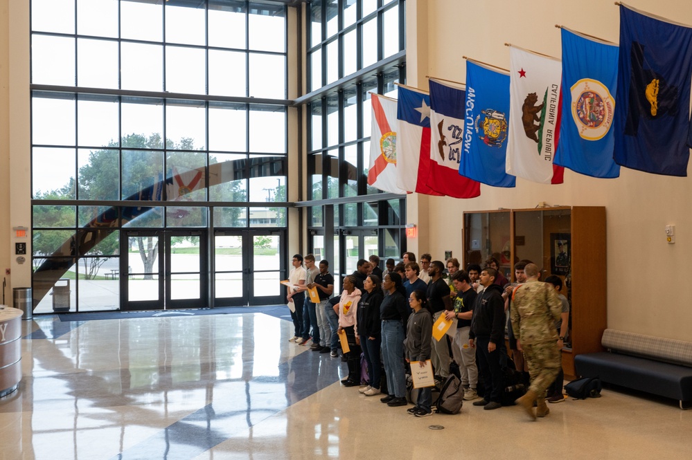 U.S. Air Force Basic Military Training Trainees Await Instruction in the Pfingston Reception Center