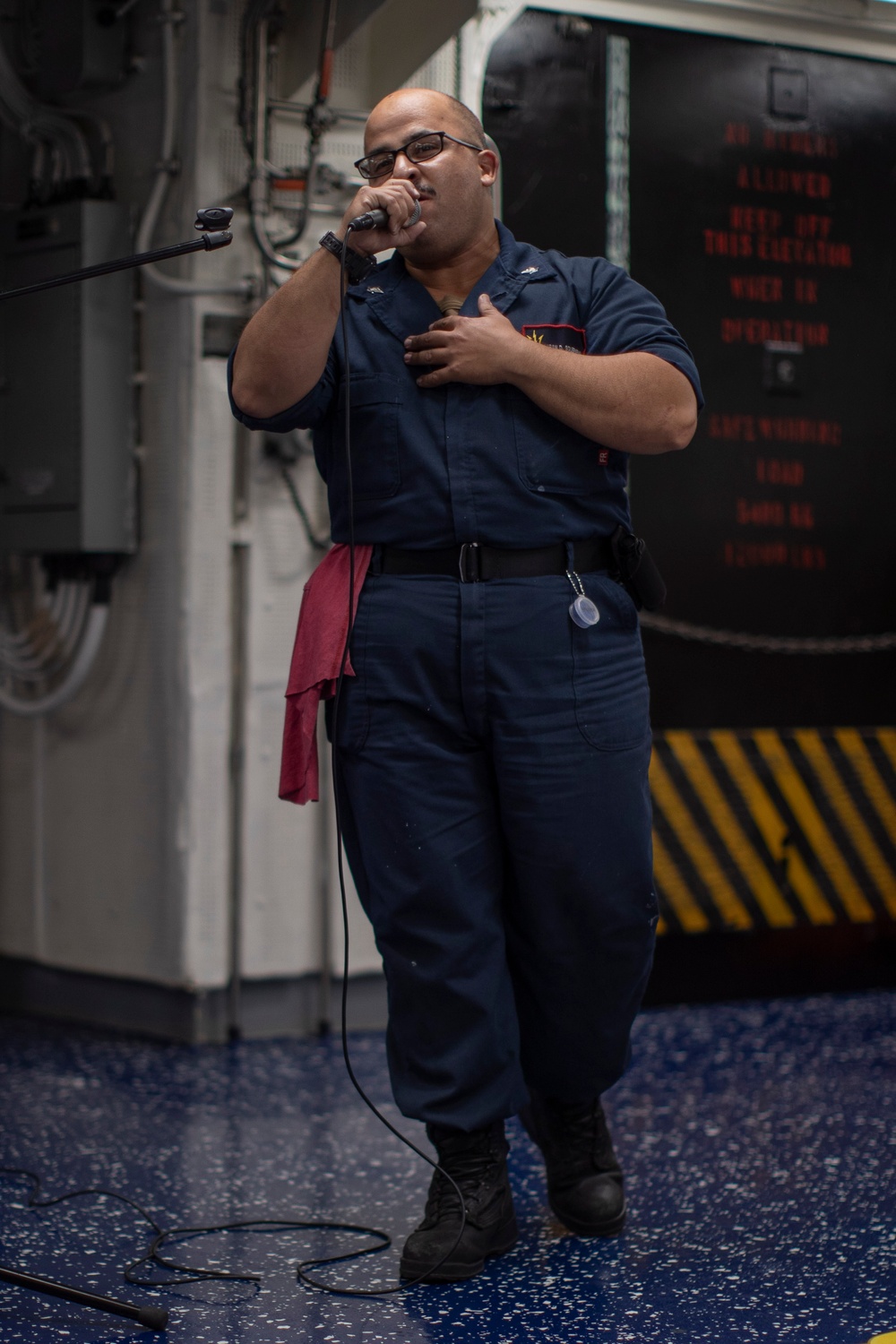 Sailors Sing During Karaoke on USS Tripoli