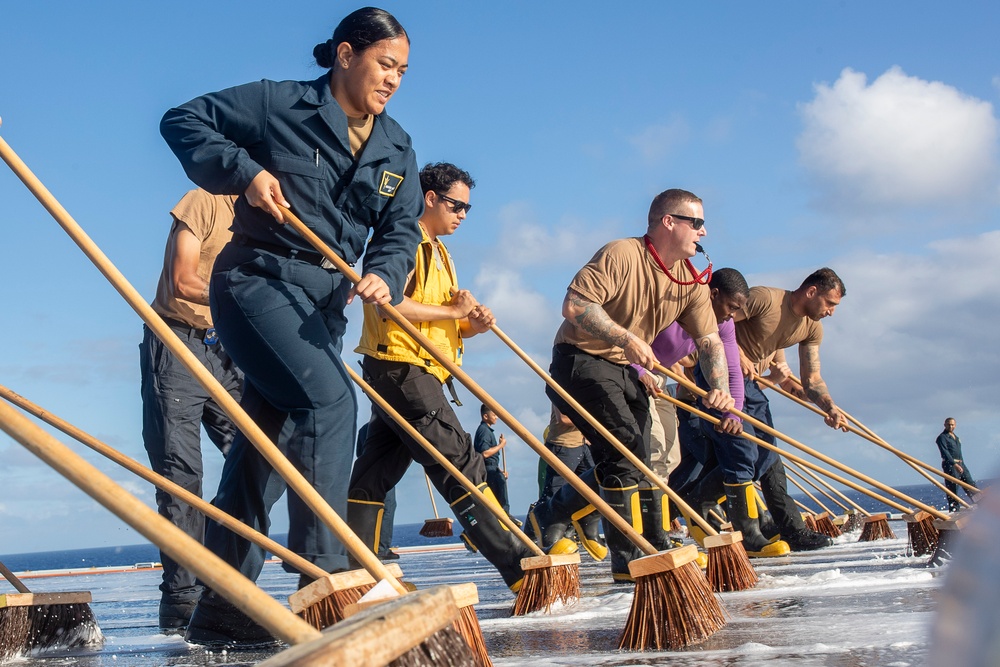 Sailors Scrub the flight deck