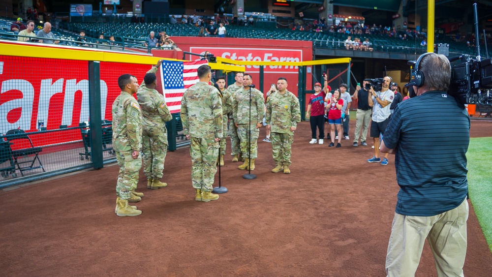 Phoenix based Army recruiter performed a reenlistment ceremony in grand fashion with the Ariona Diamondbacks