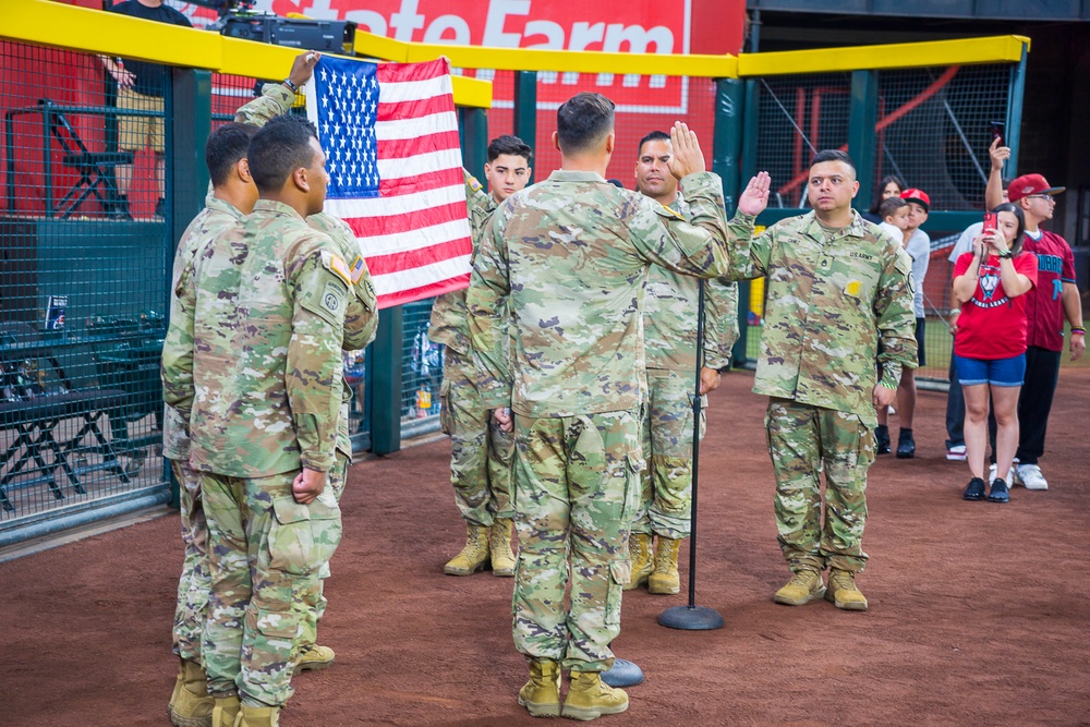 Phoenix based Army recruiter performed a reenlistment ceremony in grand fashion with the Ariona Diamondbacks