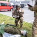 Sgt. Thomas Doles calls in a simulated 9 line medical evacuation