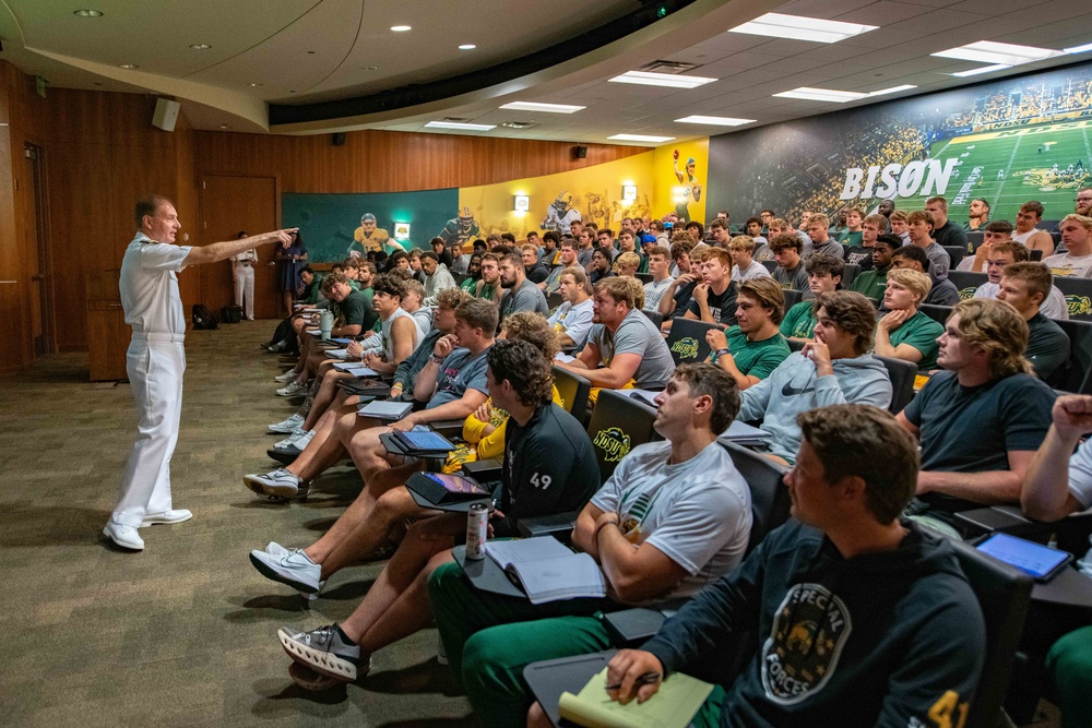 Navy Admiral Visits with North Dakota State University Students and Research Institutions