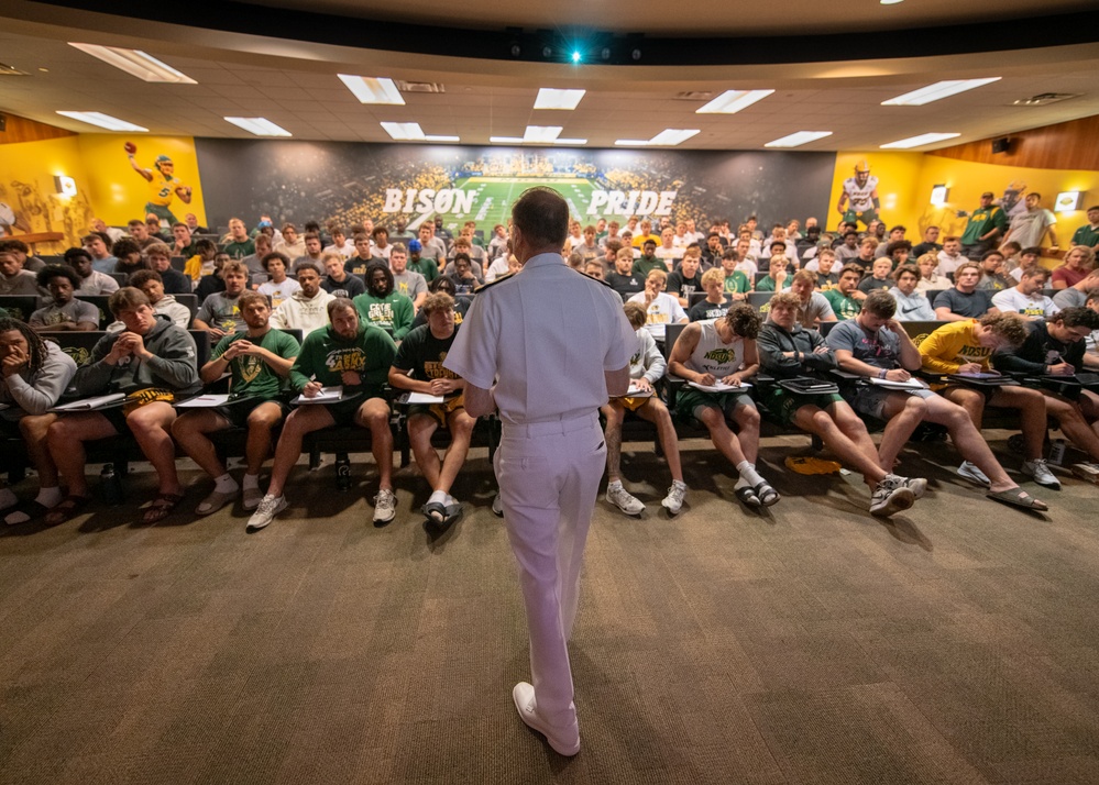 Navy Admiral Visits with North Dakota State University Students and Research Institutions