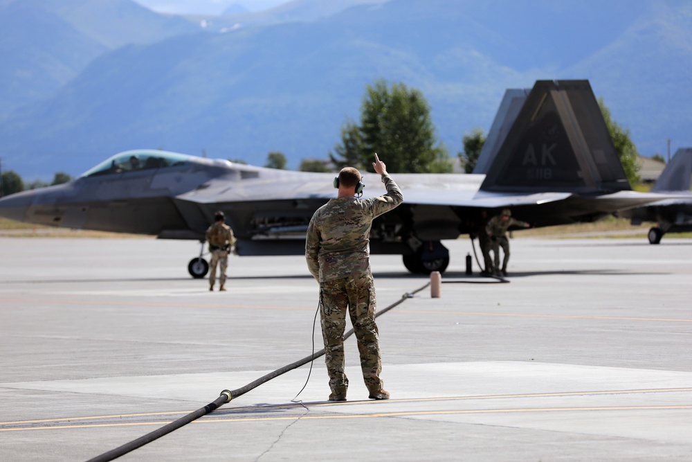 ANG 176th WNG conducts FARP training with 477th FG F-22 Raptors