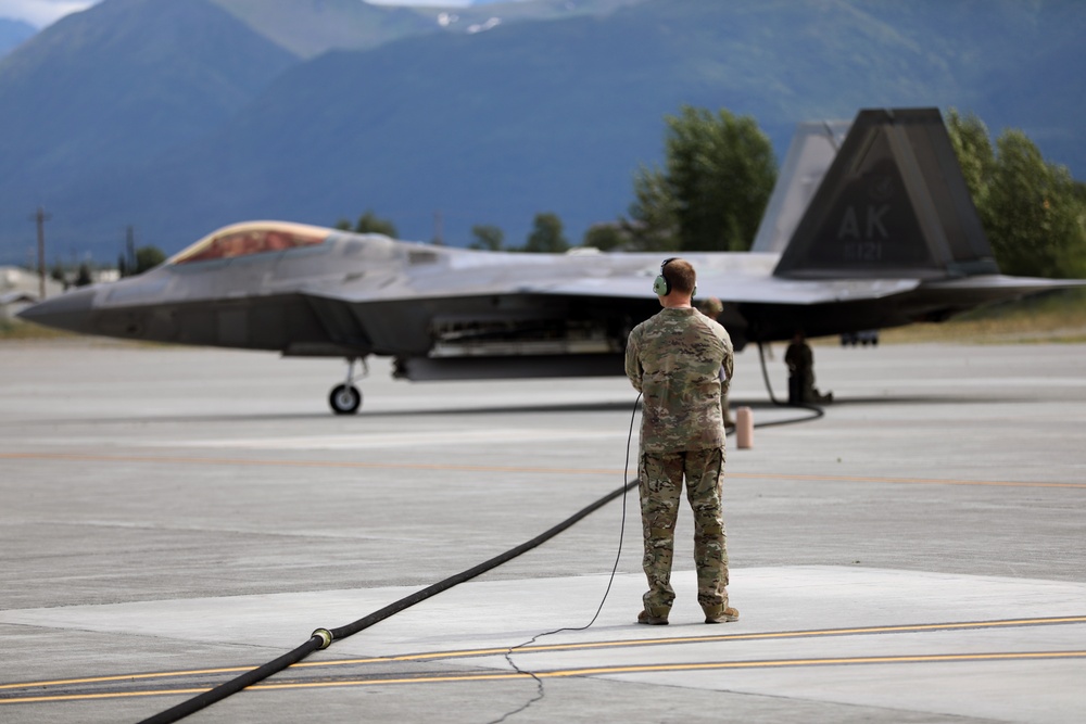 ANG 176th WNG conducts FARP training with 477th FG F-22 Raptors